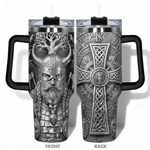 1pc Stainless Steel Cup 40oz/30oz/22oz/20oz/14oz Water Bottle, Drinkware Tumbler, Funny Design With Viking Warrior and Norse Mythology Double-layer insulation Leakproof Large Capacity, Needed for Gym, Hiking, Travel Ideal Birthday