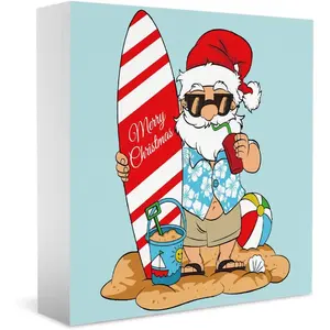 Beach Coastal Christmas Decorations for Home Beach House Coastal Beachy Christmas Decor for Office Kitchen Indoor Home Room Table Bedroom Bathroom Wooden Sign 5x5 inch