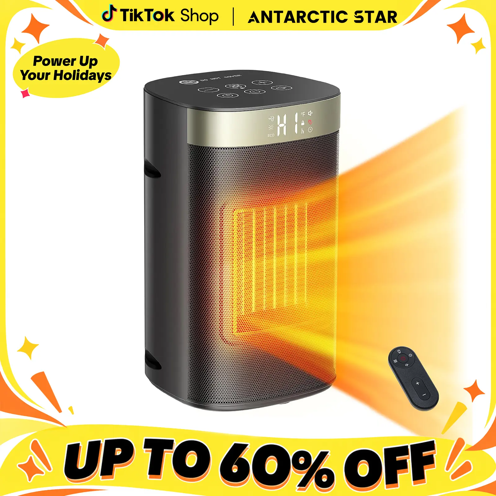 1500W Portable Electric Space Heater - Home Appliances, Household Items, 15s Cool Countdown, Fast Heating, Energy Saving, 5 Modes (Eco, Heat), Thermostat, 24H Timer, Remote Control, Polarized Plug Dual Safety Protection, 41-99°F, Quiet for Bedroom, Office