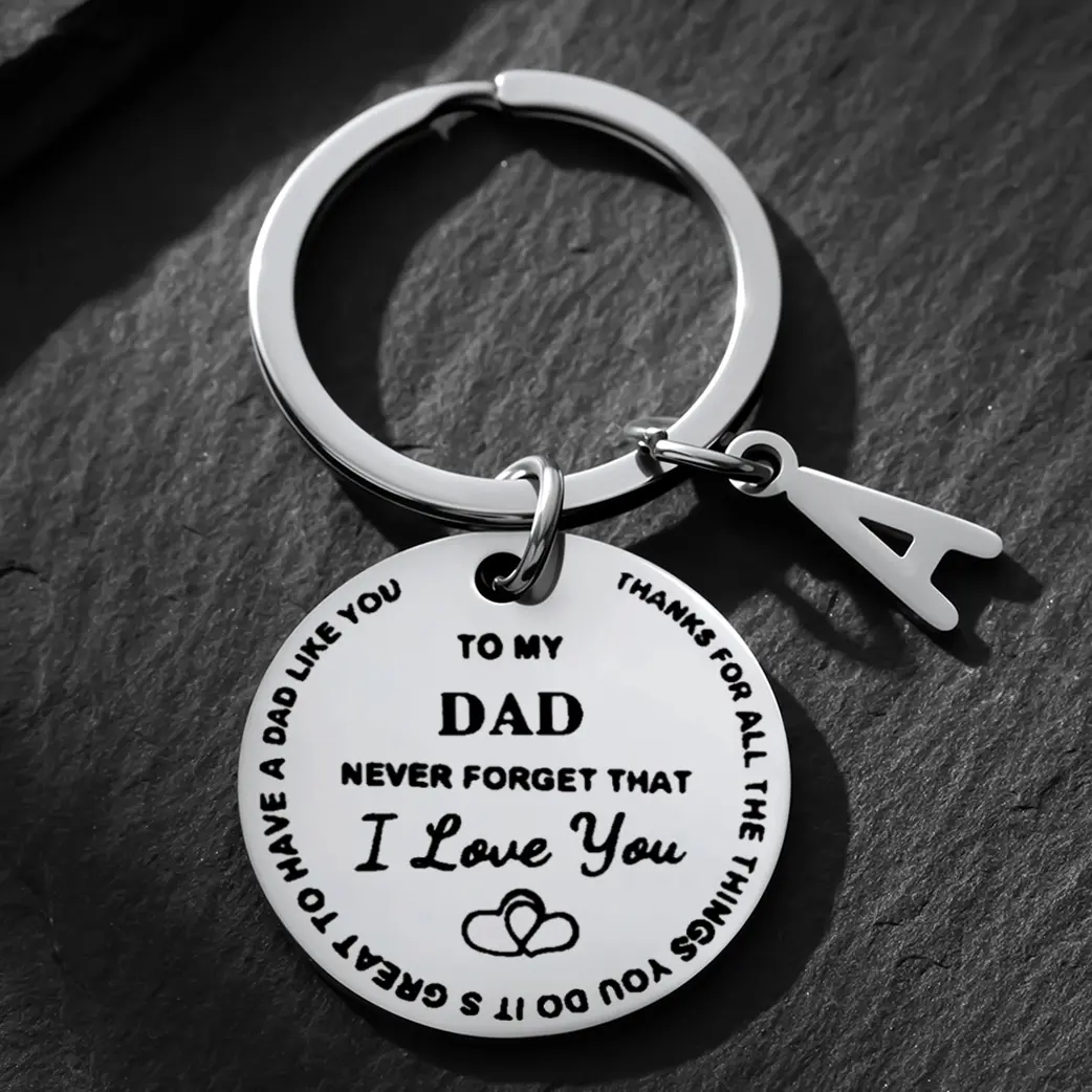 Men's Stainless Steel Round Engraved Keychain - Personalized DIY Gift for Dad, Father's Day & Christmas - Custom Designs, Initial Engraving, Metal Nameplate, Nameplate Engraving, Engraving Keychains, Custom Designs Keychains