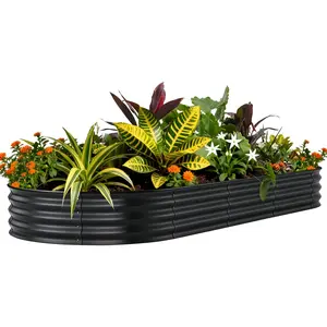 Gaomon Galvanized Rectangular Metal Raised Garden Bed Kit, 8x4ft Size 1ft High Rust-Proof Outdoor Planter Box for Flowers & Vegetables, Steel Gray, Easy Assembly Outdoor Gardening Furniture