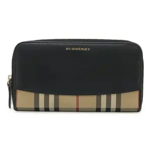 Pre-owned BURBERRY Canvas Small Leather Goods Shadow Horse Check Long Zip Around Wallet