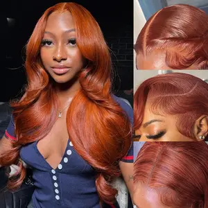 Light Reddish Brown 13x6 Transparent Lace Frontal Wig  Human Hair Colored Body Wave Wig 180 Density Pre Plucked 13x4 Hd Lace  Wig for Women No Shedding No Tangled
