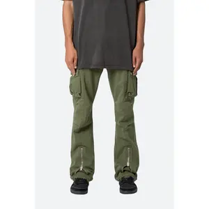 Front Zip Flare Cargo Pants - Olive