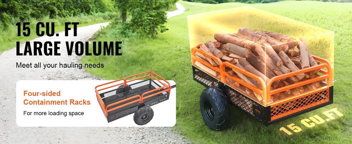 VEVOR Heavy Duty Steel ATV Dump Trailer, 1500-Pound Load Capacity 15 Cubic Feet, Tow Behind Dump Cart Garden Trailer, with Removable Sides and 2 Tires, for Mowers, Tractors, ATV, UTV VEVOR Heavy Duty Steel ATV Dump Trailer, 1500-Pound Load Capacity 15 Cubic Feet, Tow Behind Dump Cart Garden Trailer, with Removable Sides and 2 Tires, for Mowers, Tractors, ATV, UTV