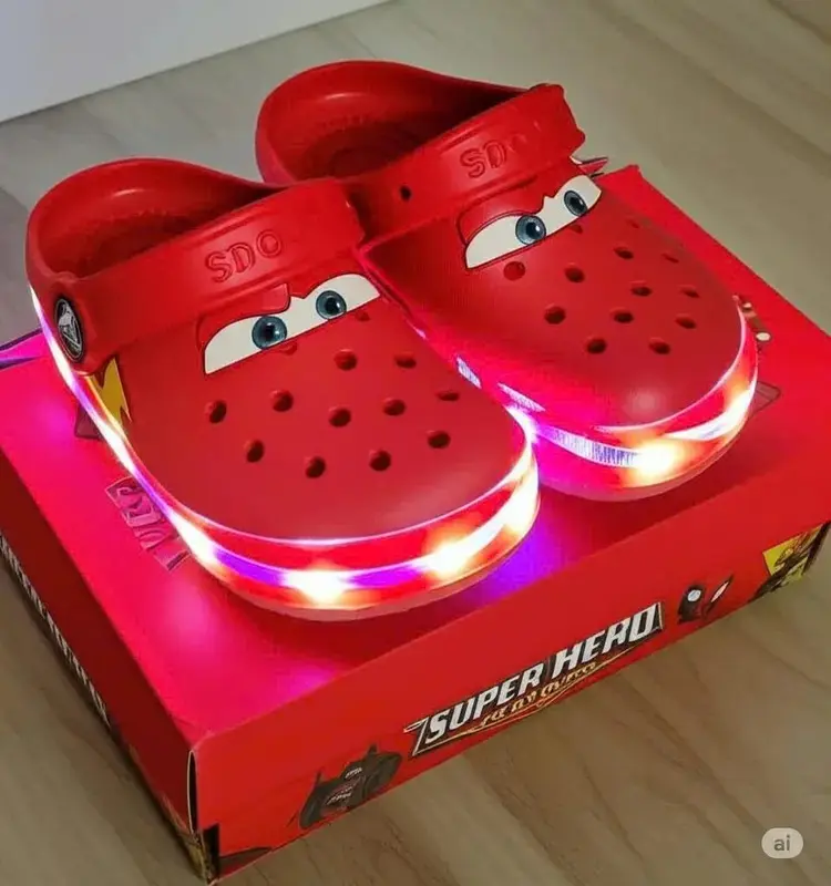 Stylish Red Clogs – Cartoon Graphic Slip-On Sandals for Men & Women