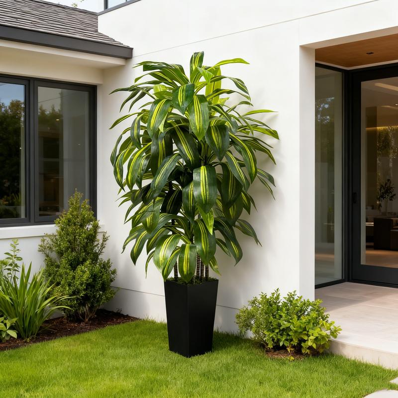 5FT 6FT Artificial Dracaena Tree – Tall Fake Indoor Floor Plant with Black or White Planter – Large Faux House Plants for Living Room Bedroom Office Home Decor, Gift Idea for Housewarming & Home Decorations