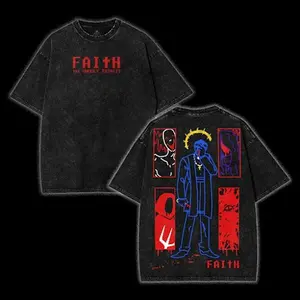 FAITH Horror Game Vintage Washed Tee Unisex Heavyweight Cotton T-Shirt, Retro Pixel Exorcist Graphic Tee, Menswear Streetwear Top, Men Gift Comfort Color Good Graphic Shirt