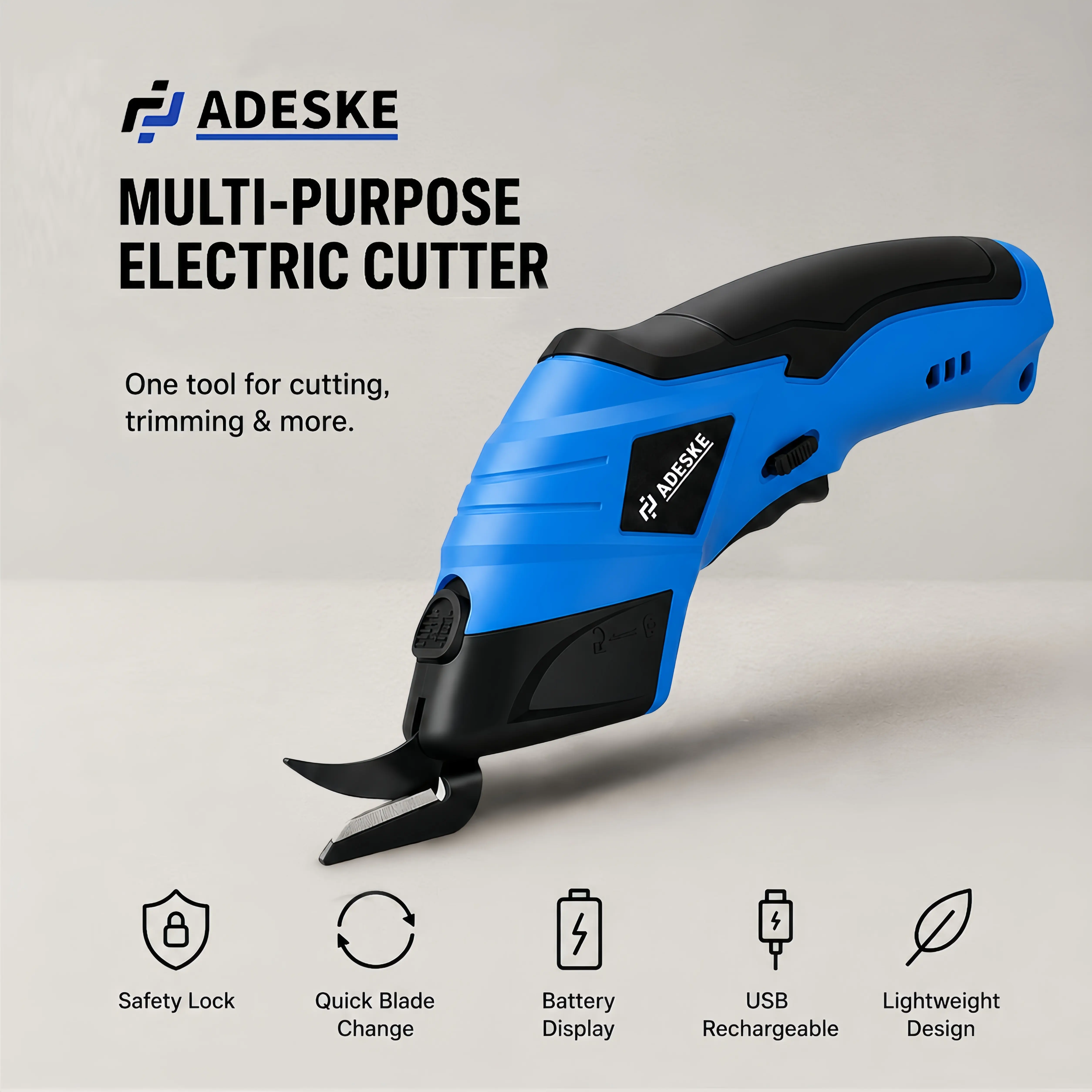 ADESKE Cordless Electric Cutter, Multi-Purpose Electric Scissors for Cardboard, Fabric, Leather & DIY Projects ADESKE Cordless Electric Cutter, Multi-Purpose Electric Scissors for Cardboard, Fabric, Leather & DIY Projects