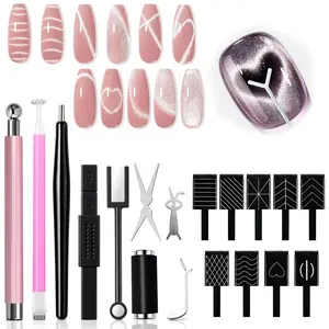 18-Piece Cat Eye Magnet Set – Black Bead-Attracting Nail Magnet Pen & Heart-Shaped Magnet for Nails, Nail Magnets for Nail Art, Cat Eye Magnet for Nail Art, Perfect for Home DIY, Nail Art Design, Nail Art Tools