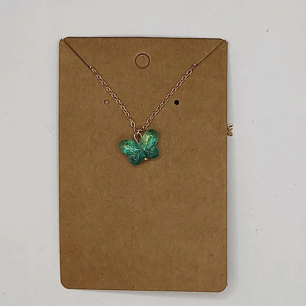 Teal Glass Butterfly Pendant Necklace for Women