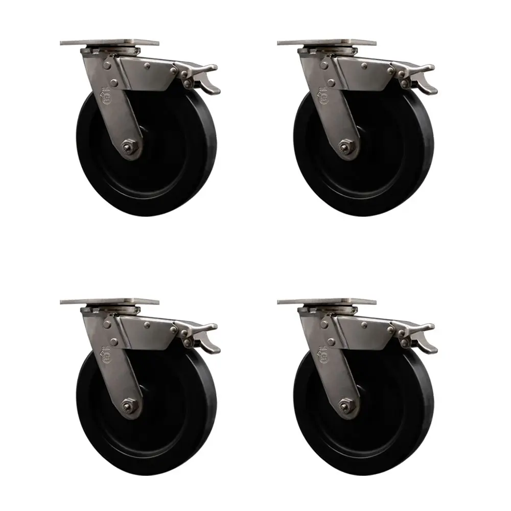 Service Caster SCC-SS316TTL30S820-POD-4 Anti-Rust 316 Stainless Steel Heavy-Duty Metal Swivel Castors, 8 in. Polyolefin Wheels, Delrin Bearings - Set of 4, Anti-Rust Castors, Metal Swivels Castors