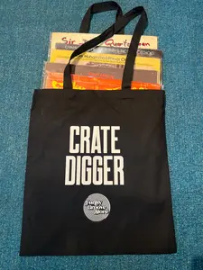 🌀 Funky Groove Store “CRATE DIGGER” Tote – Organic Cotton Bag for Vinyl Hunters
