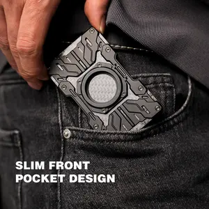 AirTag Wallet for Men – Slim Minimalist Metal Wallet with Carbon Fiber, RFID-Blocking Credit Card Holder, Magnetic Wallet & Built-in Phone Stand, Front Pocket Wallet