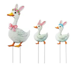 Glitzhome S/3 Easter Metal Duck Family Garden Stake