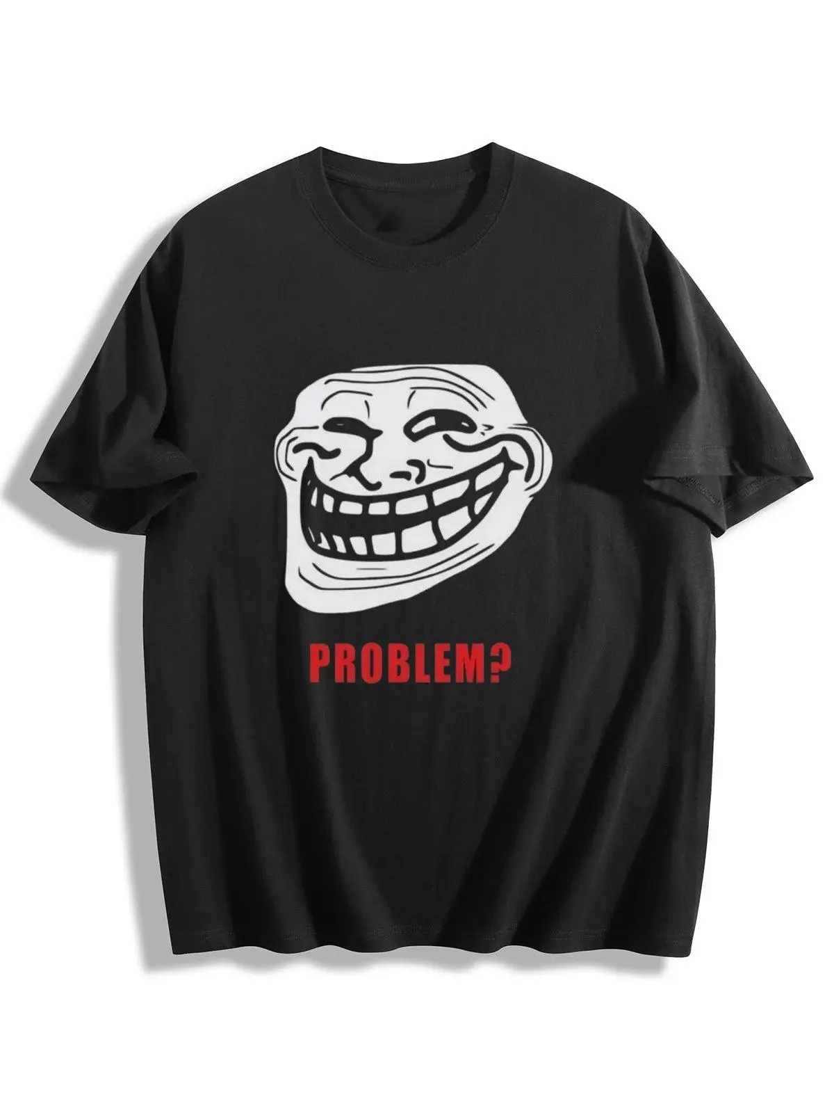 Men's Soft 100% Cotton Short-Sleeve T-Shirt - Premium Streetwear Top Featuring Legendary Troll Face & "PROBLEM?" Slogan, Iconic Early Internet Rage Comic Design for Meme Lovers