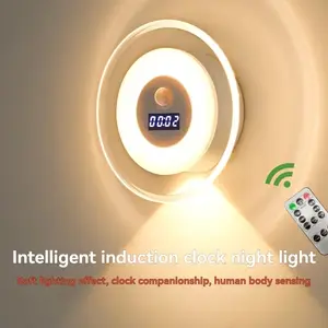 LED Motion Sensor Night Light, Mountain Effect Spotlight Clock Wall Lamp, IR Remote Control, USB Rechargeable, Ideal for Closet, Kitchen, Hallway
