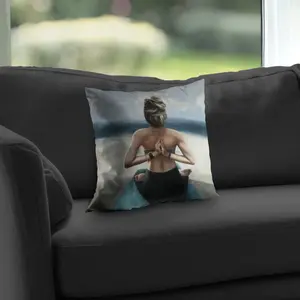 360 Stand Sea Themed Twill Weave Poly Square Cushion - 14x14 in, Reverse Prayer Pose Design, Easy Clean, Soft Creative Decorative Cushion for Bedroom Home Textiles & Soft Furnishings, Soft Cushion