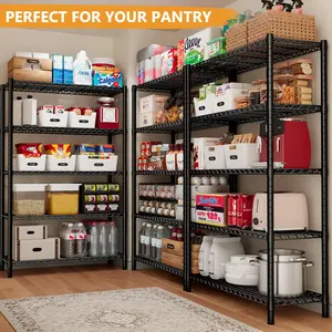【Storage essentials】Raybee 5-Tier 71‘’H Garage Shelving,Adjustable Metal Wire Storage Shelves Units for Laundry,Kitchen,Pantry Organizer & Closet Rack,Bookshelves & Kitchen storage shelves,Space-saving shelves,Essential for homemakers and parents,Black