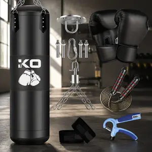 4FT Unfilled Heavy Punching Bag 9-in-1 Set With 12OZ Gloves Wraps Chain Ceiling Hook For Adults MMA Kickboxing Boxing Karate Muay Thai Taekwondo
