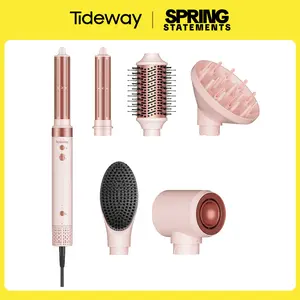 Tideway Prowaver 6 in 1 Hot Air Styler Wrap with Ionic Tech, High-Speed Hair Dryer Brush with Auto Wrap Curlers, Volumizing Hot Air Brush with Travel Bag, Dual Voltage (100-240V) Styling Blower for World Wide Use