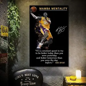 [Sale up to 50%] Basketball Player Sports Decor – Kobe Bryant Mamba Mentality Quote Poster or Canvas – Motivational Wall Art for Home, Office, or Gym