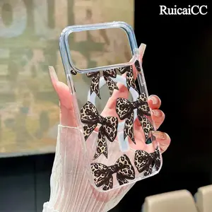 Leopard Print Bow Pattern Magnetic Phone Case for iPhone 15 Plus 17 16 Pro Max Air 14 13 12 11 Transparent Shockproof Soft Premium Stylish Durable Protection Case