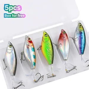 Top Water Fishing Lures(5PCS) with BKK Hooks, Whopper Lure for Freshwater or Saltwater, Floating Lures for Bass Catfish Pike, Surface Wobble PoPobait Bass Baits Teasers in Saltwater Freshwater Plopping Lures Kit