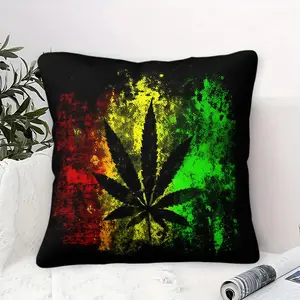 Stylish Rasta Style Cannabis Leaf Throw Pillow with Insert, Reggae Themed Decorative Cushion for Bedroom, Living Room & Dorm, Reggae Motif, Perfect Gift for Reggae Lovers & Room Makeover