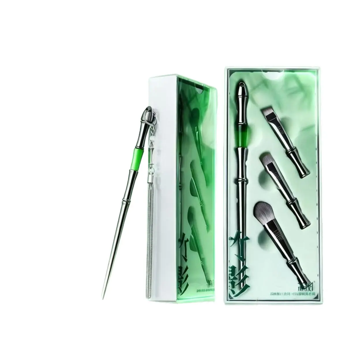 Silver 3-Tiered Lychee Wood & Bamboo Joint Makeup Brush - New Chinese Style Gingham Design, No Fallout, Flawless Application for Eyeshadow, Eyeliner Blending # woman full kit girl # Mushroom Head Sponge Eyeshadow Stick # makeup brush foundation brush