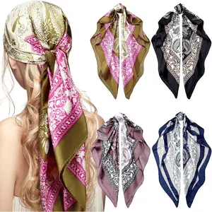 4 count 35 Inch Satin  Scarf for Women's Hair Square Bandanas Large Silk Scarves for Sleeping