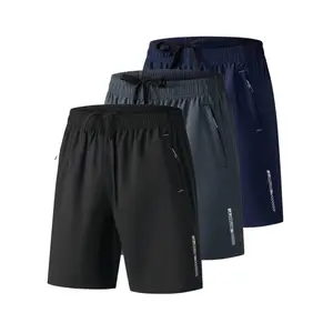 Men’s 3-pack summer athletic shorts made from lightweight, quick-dry fabric, featuring an elastic waistband with a drawstring design and zippered pockets for securely storing a phone. Suitable for gym workouts, running, hiking, and everyday casual wear.