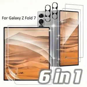 6 in 1 Screen Protector for Samsung Galaxy Z Fold 7 2x TPU Film 3D Full Coverage Front + 2x Camera Lens + 2x Tempered Glass Back Film Anti Scratch