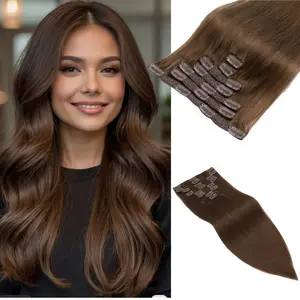 Hot Sell NEW Arrived Dark Colored Human Hair Extensions Clip in Hair Extension Human Hair Real Natural Machine Remy Clip in Extension Double Weft 7pcs/set to Add Human Hair Volume InvisiClip In Human Hair Extensions Suitfor All Hair Types