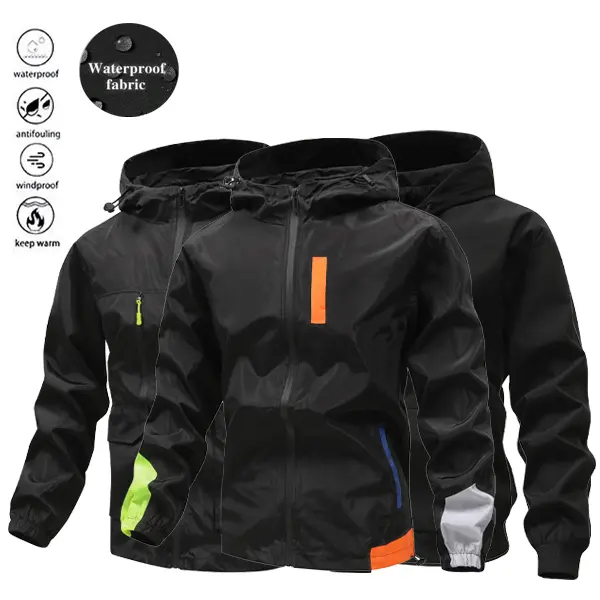 LYSCHY Male Long Sleeve Mock Neck Waterproof Shell Twill Jacket - Denim-Style, Windproof, Stain-Resistant, Keep-Warm, Sporty Chic Outerwear for Cold Winter Running & Outdoor Activities, Water-Resistant, Sporty Sports Outerwear