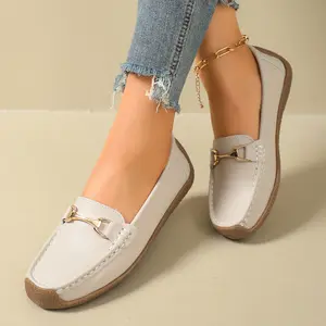 CushHide Women's Slip On Loafers Flats Business Casual Soft Microfiber Leather Lightweight Work Flats Walking Shoes Comfortable Penny Flats with Metal Buckle Girl Footwear Flatform Elegant Slipon