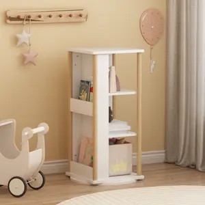 360° Rotating Kids Bookshelf with Chalkboard, 3-Tier Wood Bookcase Organizer