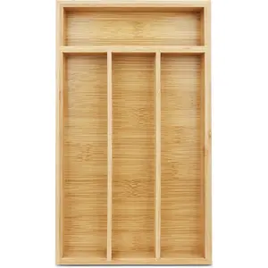 Small Silverware Organizer, Bamboo Silverware Drawer Organizer, Spoon Flatware Storage with Grooved Drawer Dividers