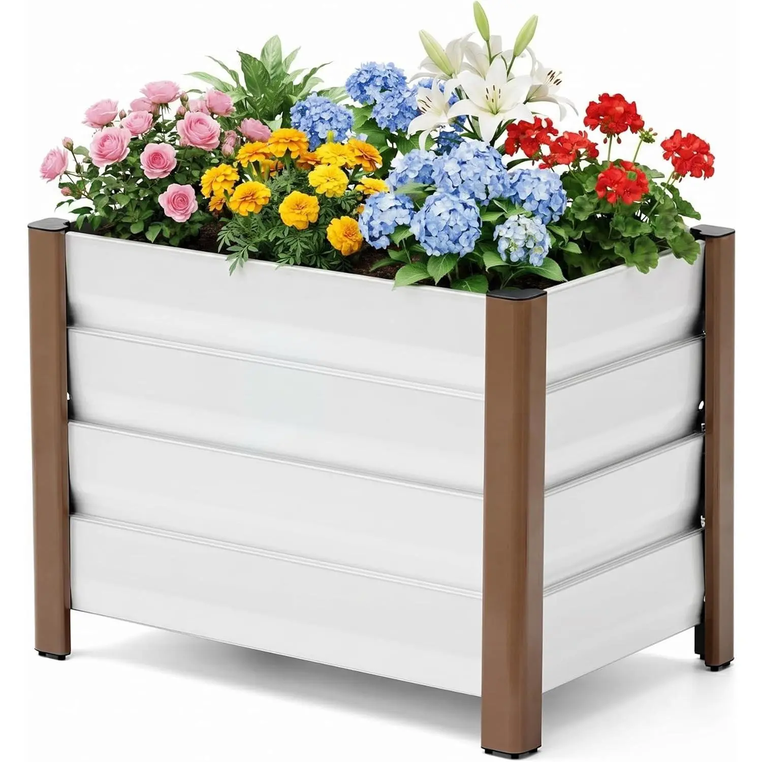 Durable Aluminum Planter Box, 24"×16"×18" Modern Raised Garden Bed, Deep Single Layer with Drainage Holes, Safe Rounded Edges, Outdoor Patio Balcony Flower Planter