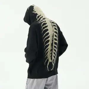 American-style centipede pattern hoodie — retro high-street Instagram vibe; trendy unisex sweater