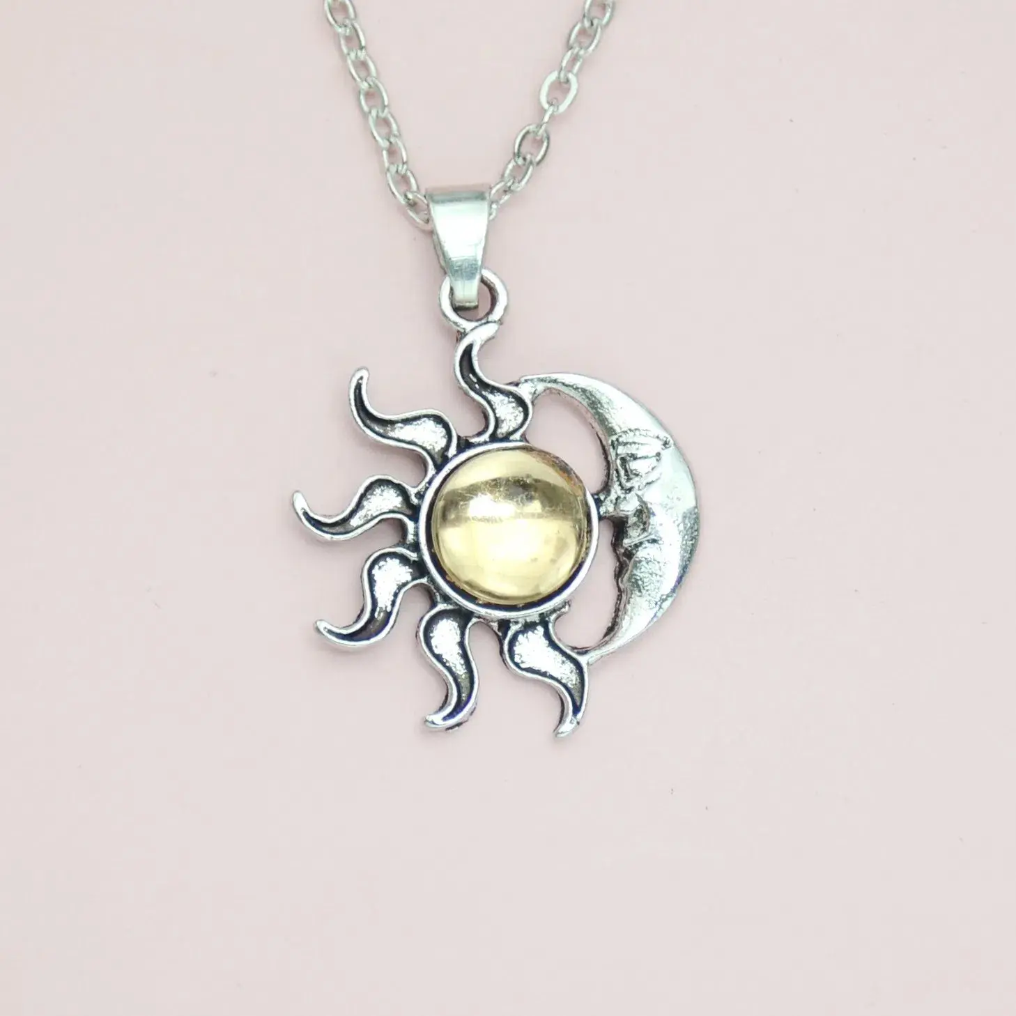 Sterling Silver Plated Sun Moon Necklace - Elegant Celestial Pendant with Clear Crystal Accents, Minimalist Daily Jewelry for Girls, Trendy Layering Accessory tarnish proof men's Versatile Stretching Kit Septum Pincher