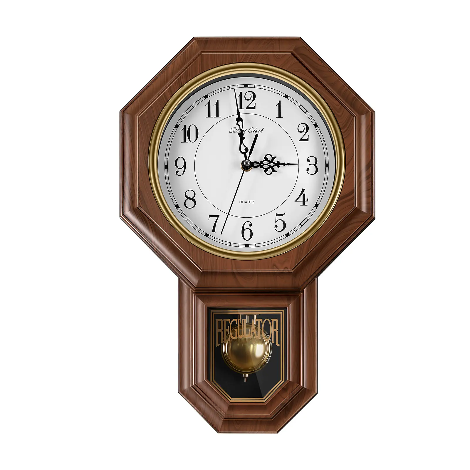 Traditional Schoolhouse Pendulum Wall Clock, Regulator Clock with Pendulum, Vintage Decorative Wall Clocks for Living Room, Farmhouse, Office, Bedroom, Kitchen, Wall Decor