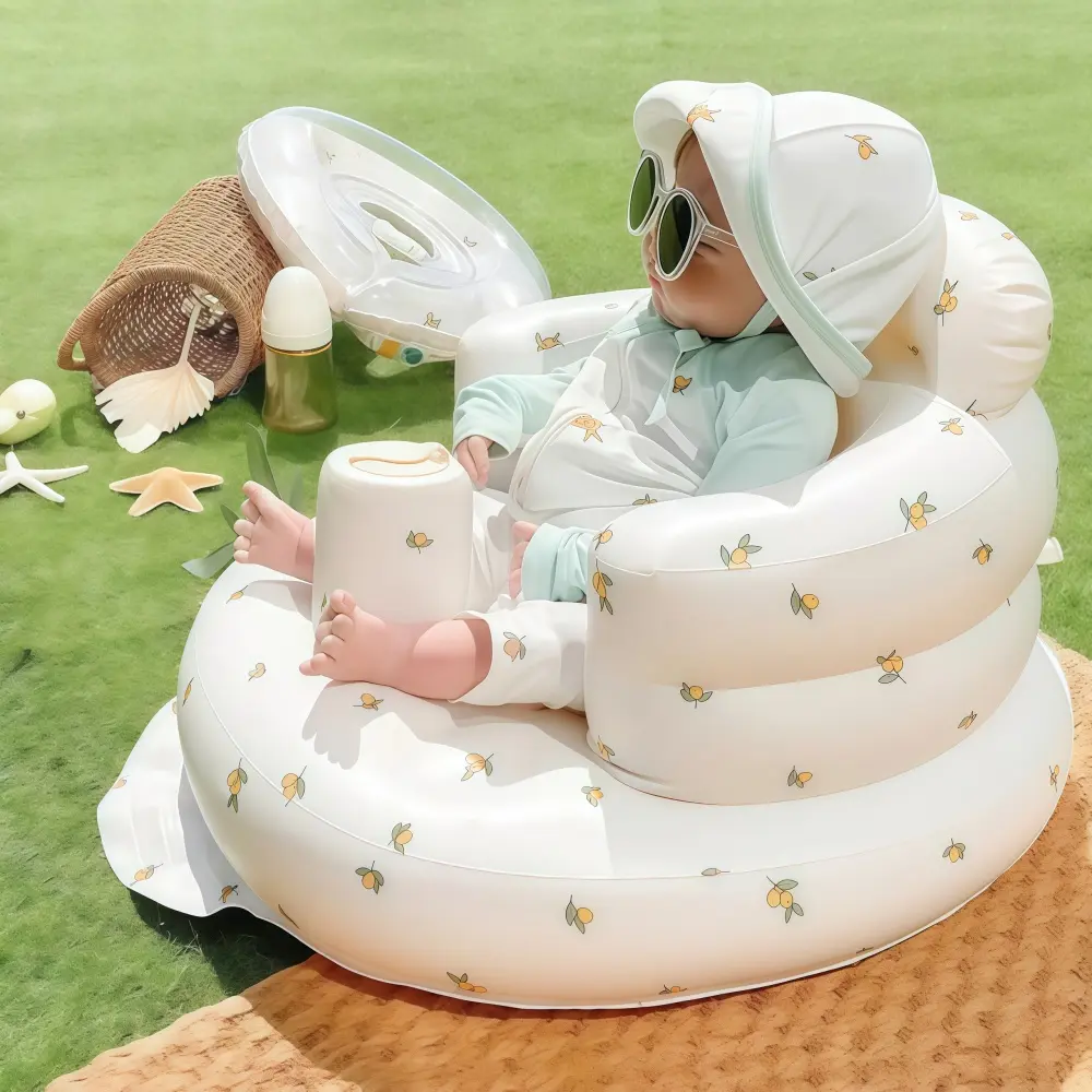 Inflatable Surround Baby Floor Seat for Babies 3-36 Months &Up, dinner Baby Seat high chair for Sitting Upwith Built in Air Pump (Portable designcan be folded),Infant Support Seat for Sitting &Learning to Sit Floor Seat with Pump toddler items