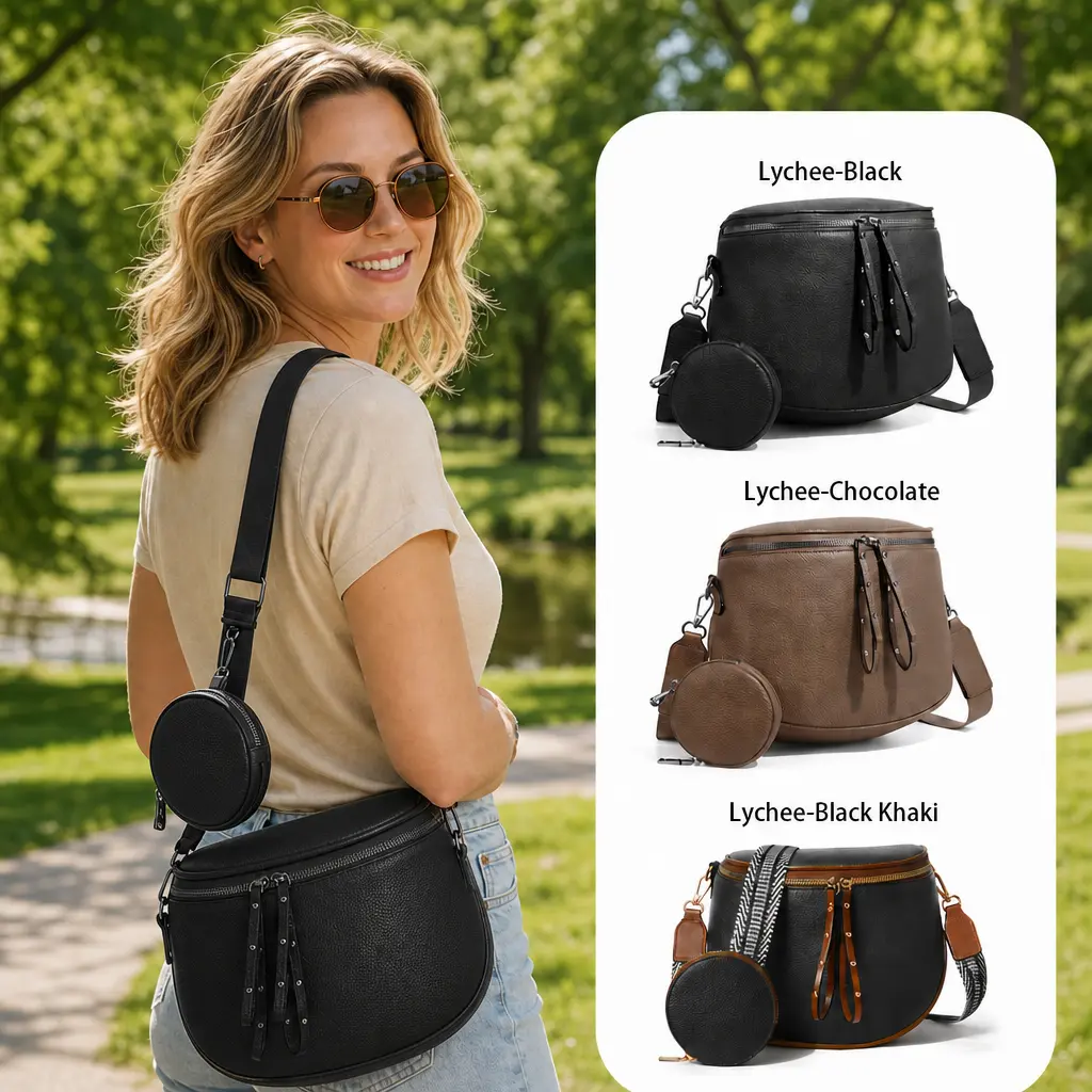 【US】Women's Minimalist Leather Crossbody Bag with Coin Purse - Wide Strap Shoulder Sling Bag for Teen Girls, Casual Work Commute, Weekend Shopping