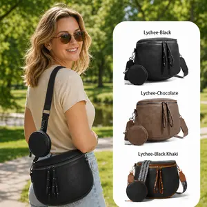 【US】Women's Minimalist Leather Crossbody Bag with Coin Purse - Wide Strap Shoulder Sling Bag for Teen Girls, Casual Work Commute, Weekend Shopping