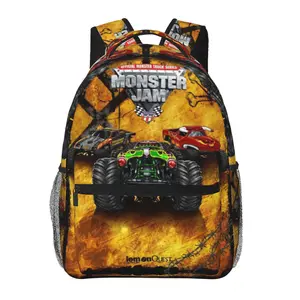 Monster Jam all-over print large-capacity backpack for daily commuting, outdoor hiking, and business; cartoon casual merch laptop daypack school bag; gift for women and men