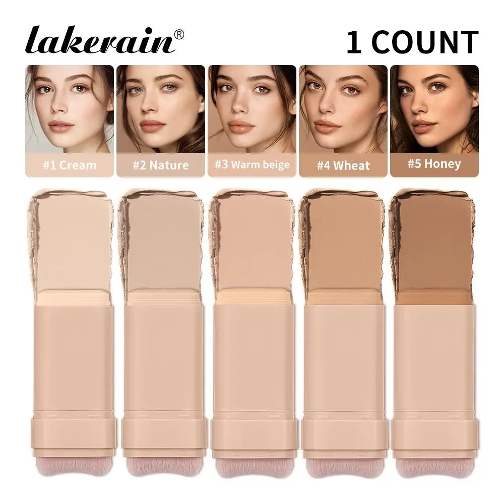 Matte Tinted Foundation Stick with Brush, Waterproof & Sweatproof Foundation, Medium Coverage & Brightening Skin Tint, Silky Texture, Matte Makeup, Nude Finish, Oil-Control Makeup, Flawless Makeup Cosmetic, 5 Shades Optional, Face Makeup