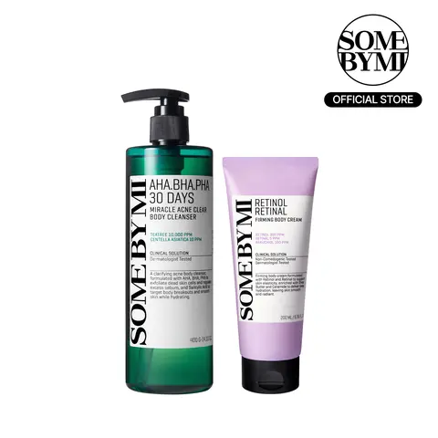 Rough-to-Smooth Body Duo - Korean Skincare - AHA BHA PHA Exfoliating Body Cleanser & Retinol Body Cream for Smooth Skin Texture
