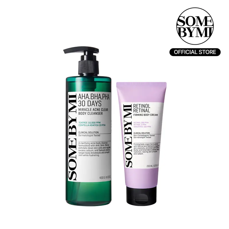 Rough-to-Smooth Body Duo - Korean Skincare - AHA BHA PHA Exfoliating Body Cleanser & Retinol Body Cream for Smooth Skin Texture