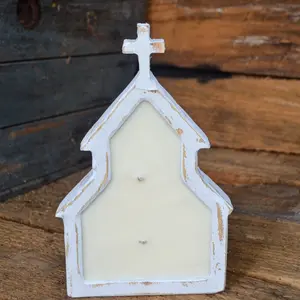 Handmade Wooden Church Candle: Distressed Farmhouse Decor